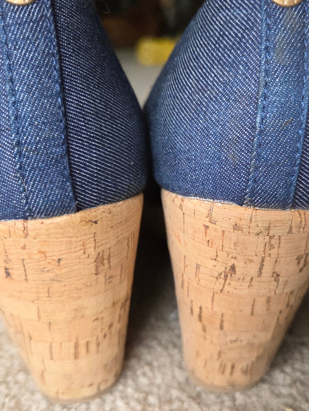 Bass Women’s Karlie Denim Blue Wedge Cork Shoes Platform Size 9 - Picture 4 of 7